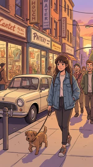 The same street scene restyled as anime