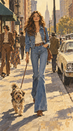 The same street scene restyled as expressive gouache fashion