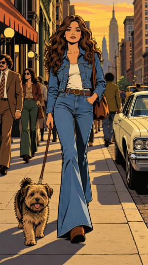 The same street scene restyled as graphic cel