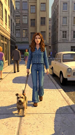 The same street scene restyled as retro game 3d