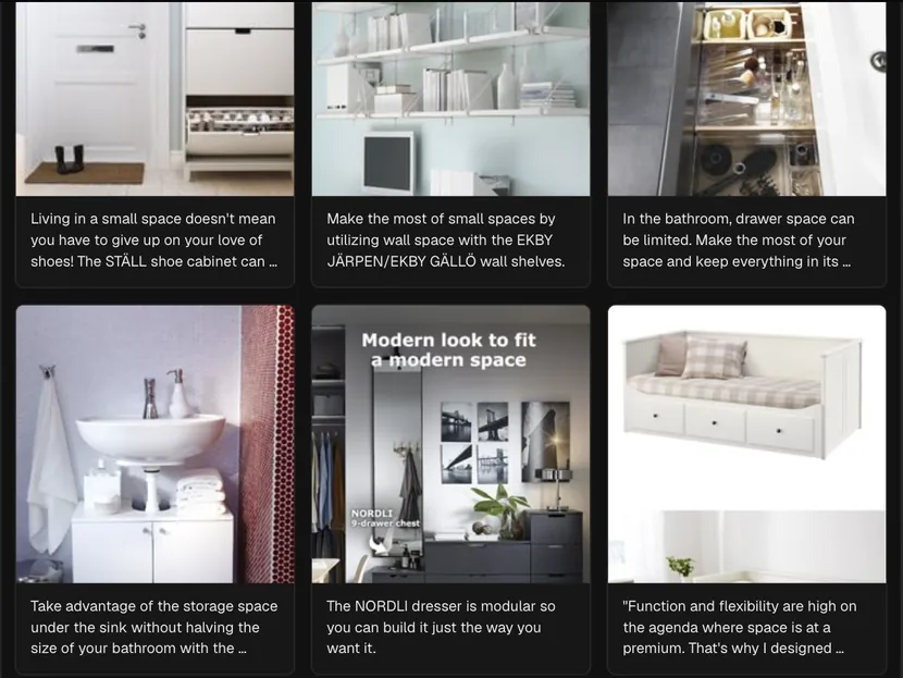یک جست‌وجوی واقعی در Hermoso: پین‌های روی بورد Small Space Living مربوط به IKEA USA.
